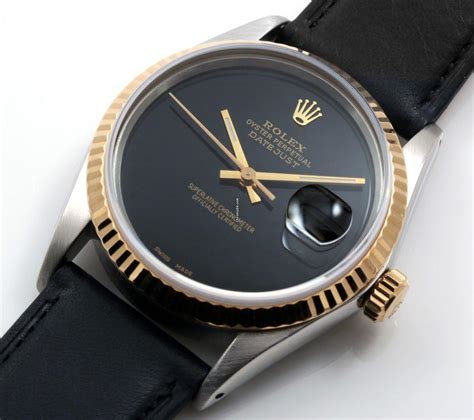 rolex black leather band|rolex leather band for sale.